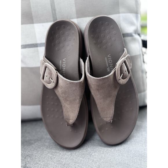 Vionic Shoes - Vionic Activate RX Suede Taupe Thong Slip On Sandals Women’s Sz 9.5 Arch Support